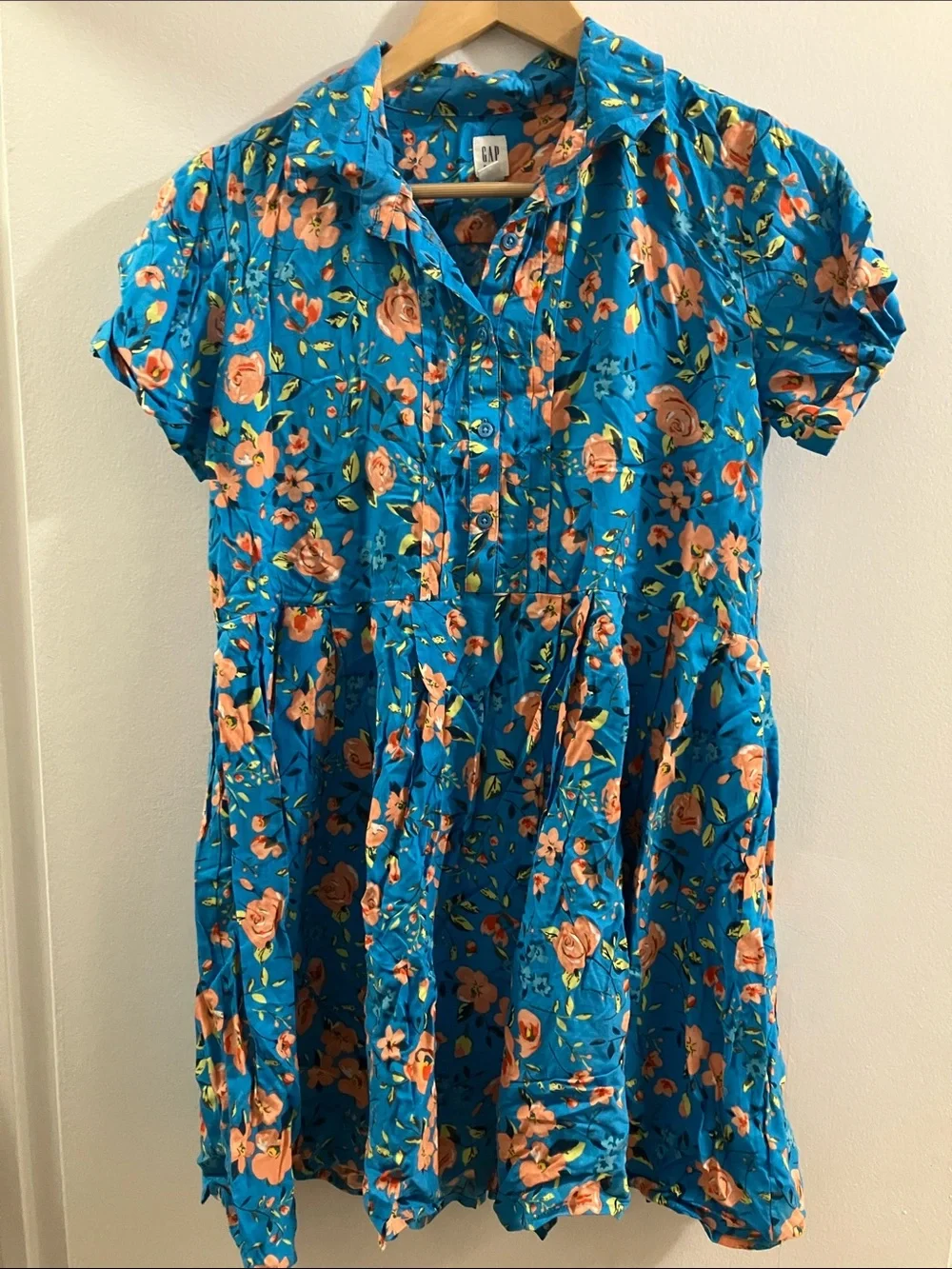GAP Teal Blue Floral Button-Up Tunic